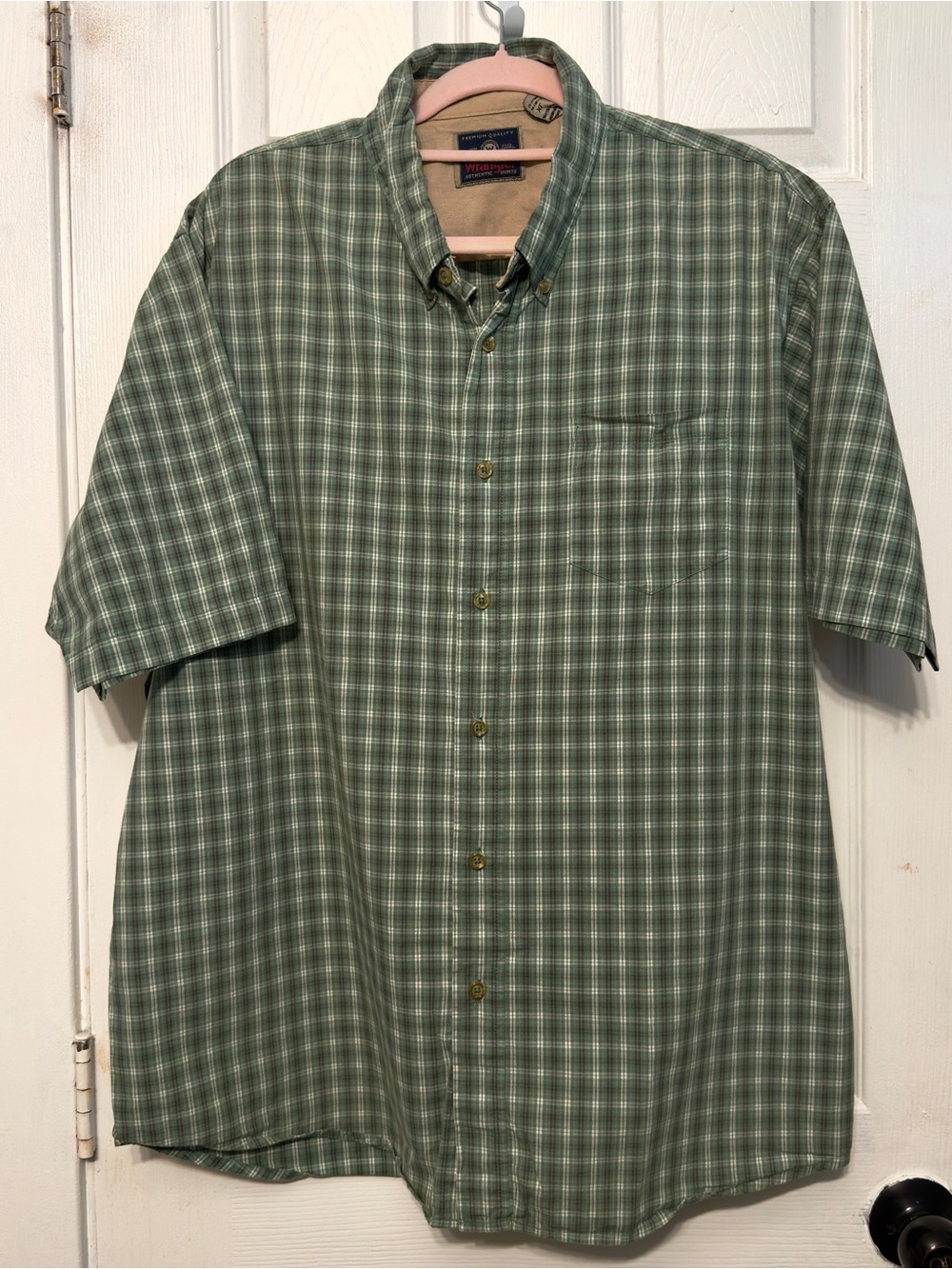 Wrangler Shortsleeve Buttondown Plaid Shirt Green Men Size XL